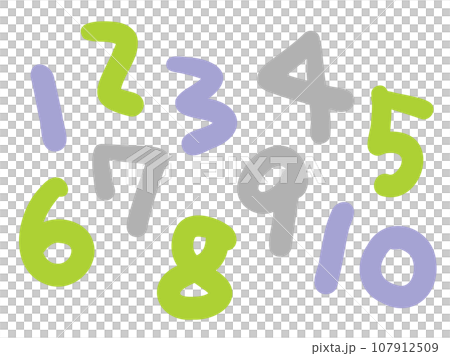可愛的彩色數字1到10/手寫字元插畫素材 107912509