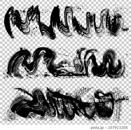 一組波浪手寫畫筆插圖 107913208