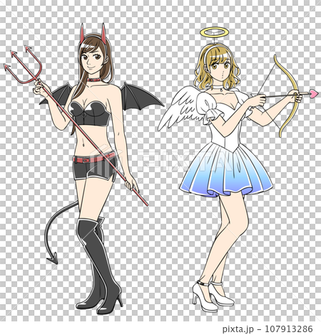 Girl cosplaying as an angel and devil 107913286