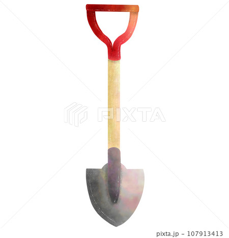 Shovel cartoon illustration. Watercolor hand drawing in high quality. Shovel, gardening, sustainable, fire safety equipment 107913413
