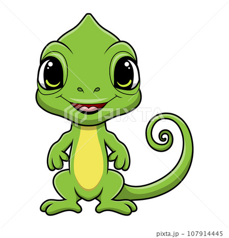 Cute chameleon cartoon on white background 107914445