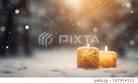 雪の中のろうそくの火 Candle fire in snow winter AI生成画像 雪の中のろうそくの火 Candle fire in snow winter AI生成画像 107914551