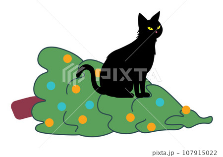 Black cat knocks down Christmas tree 107915022