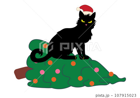 Black cat knocks down Christmas tree 107915023