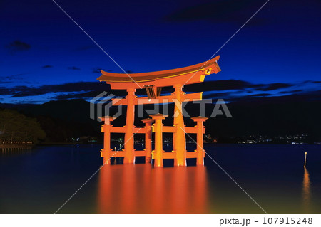 【広島県】改修後の厳島神社大鳥居の夜景（宮島） 107915248