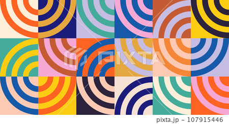 Geometric minimalistic mosaic seamless pattern. Bauhaus style. Abstract vector for web banner, business presentation, branding, card, invitation, poster, cover, textile print. vector illustration. Geometric minimalistic mosaic seamless pattern. Bauhaus style. Abstract vector for web banner, business presentation, branding, card, invitation, poster, cover, textile print. vector illustration. 107915446