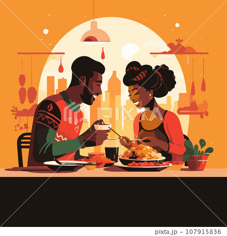 Couples have dinner together isolated...のイラスト素材 [107915836] - PIXTA