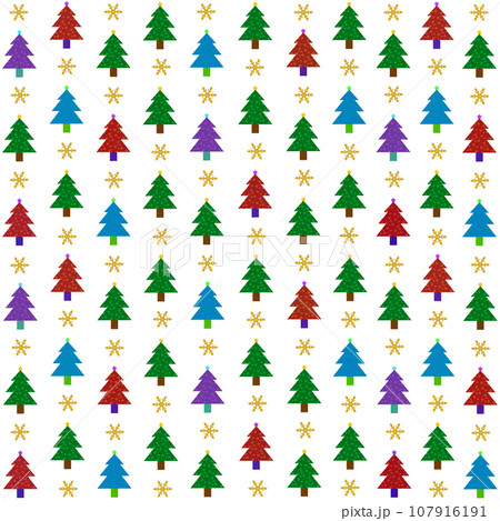 クリスマスツリーと雪のパターン　背景　正方形 107916191