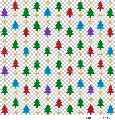 クリスマスツリーと雪のパターン　背景　正方形 107916191