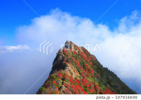 【愛媛県】霧に包まれる紅葉の天狗岳(石鎚山) 【愛媛県】霧に包まれる紅葉の天狗岳(石鎚山) 107916690