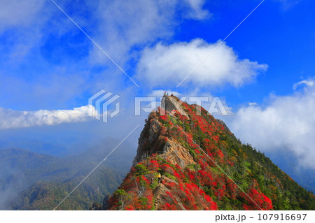 【愛媛県】霧に包まれる紅葉の天狗岳（石鎚山） 107916697