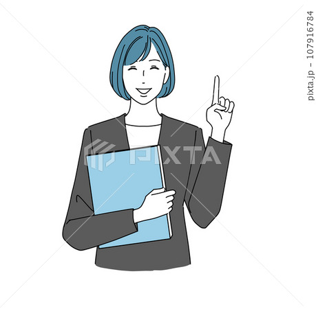 笑顔で指差しする女性会社員 107916784