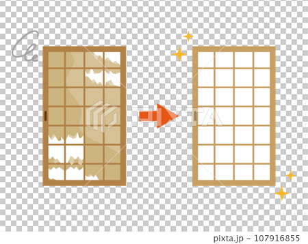 Before and after illustration of a torn shoji 107916855