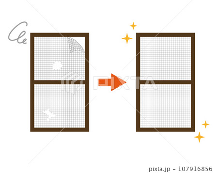 破れた網戸のビフォーアフターイラスト 107916856