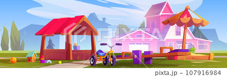 Playground in courtyard of house in summer 107916984