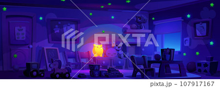 Kindergarten classroom interior in night 107917167