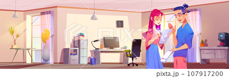 Business office interior with two coworkers. Business office interior with two coworkers. 107917200