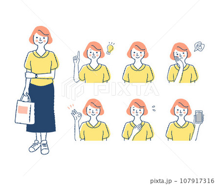 女性の表情_f8　バリエーションセット 107917316