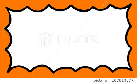 Groovy scalloped frame in hippie style. Psychedelic retro border. Funky text box background. Pop vintage groovy rectangle frame. Vector hand drawn illustration. Doodle design element for social media 107918377