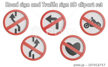 Road sign and traffic sign clipart element ,3D render road sign concept isolated on white background icon set No.10 107918757