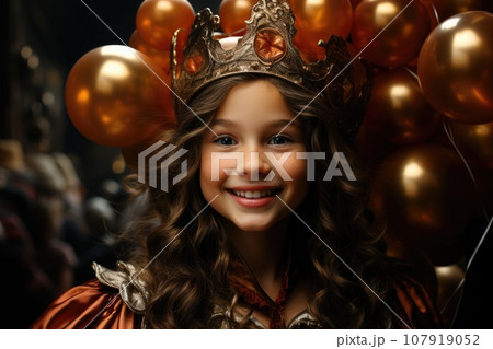 A young girl with a crown and balloons A young girl with a crown and balloons 107919052