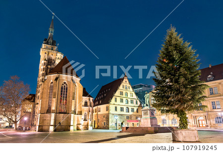 The Stiftskirche Church and the Schiller monument in Stuttgart, Germany The Stiftskirche Church and the Schiller monument in Stuttgart, Germany 107919245