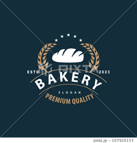 Bread Logo, Old Retro Vintage Style Bakery Shop Design, Vector Wheat Bread Simple Tremplet Illustration 107920153