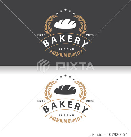 Bread Logo, Old Retro Vintage Style Bakery Shop Design, Vector Wheat Bread Simple Tremplet Illustration 107920154
