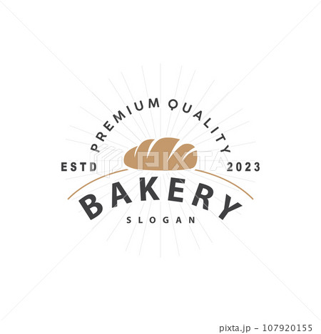 Bread Logo, Old Retro Vintage Style Bakery Shop Design, Vector Wheat Bread Simple Tremplet Illustration Bread Logo, Old Retro Vintage Style Bakery Shop Design, Vector Wheat Bread Simple Tremplet Illustration 107920155