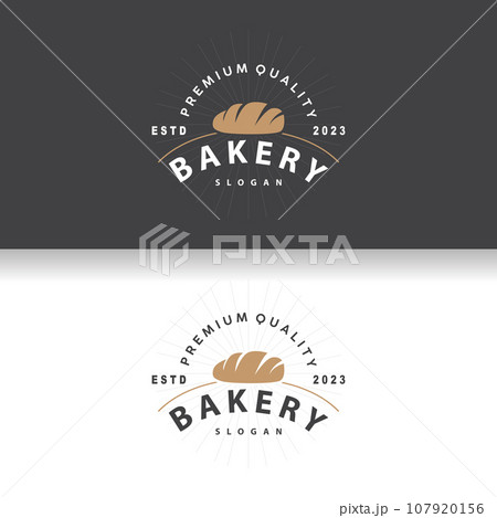 Bread Logo, Old Retro Vintage Style Bakery Shop Design, Vector Wheat Bread Simple Tremplet Illustration 107920156