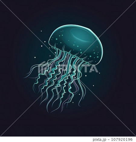 Beautiful painting of jellyfish swimming gracefully on a clean background. Undersea animals. Illustration, Generative AI. 107920196