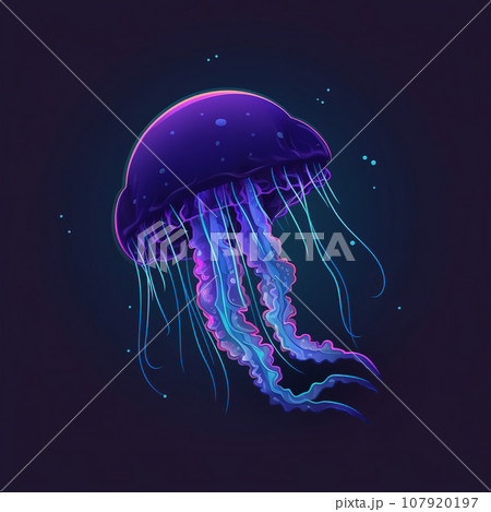 Beautiful painting of jellyfish swimming gracefully on a clean background. Undersea animals. Illustration, Generative AI. 107920197
