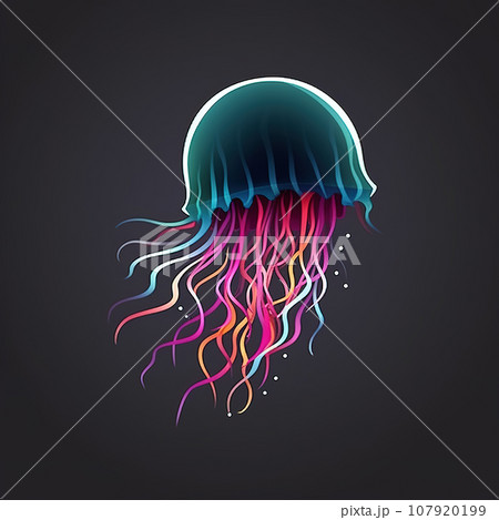 Beautiful painting of jellyfish swimming gracefully on a clean background. Undersea animals. Illustration, Generative AI. 107920199