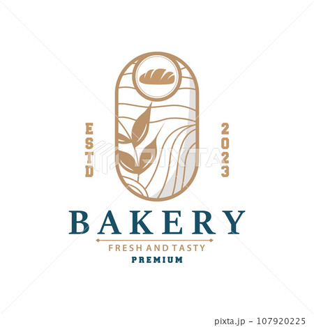 Bread Logo, Old Retro Vintage Style Bakery Shop Design, Vector Wheat Bread Simple Tremplet Illustration Bread Logo, Old Retro Vintage Style Bakery Shop Design, Vector Wheat Bread Simple Tremplet Illustration 107920225
