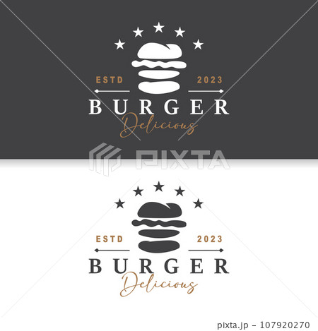 Burger Logo Fast Food Design, Hot And Delicious Food Vector Templet Illustration 107920270