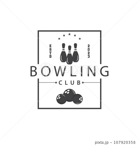 Bowling Sports Club Logo, Bowling Ball And Pin Design Vector Tournament Templet Illustration 107920358