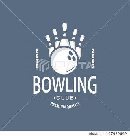 Bowling Sports Club Logo, Bowling Ball And Pin Design Vector Tournament Templet Illustration 107920699