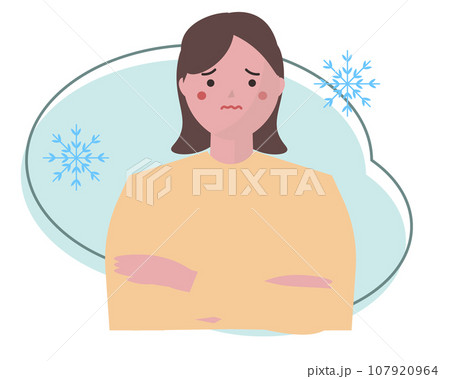 寒がる女性 冬の寒さ。ベクターイラスト 107920964