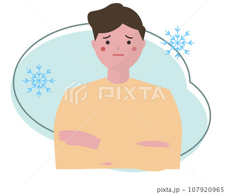 寒がる男性 冬の寒さ。ベクターイラスト 107920965