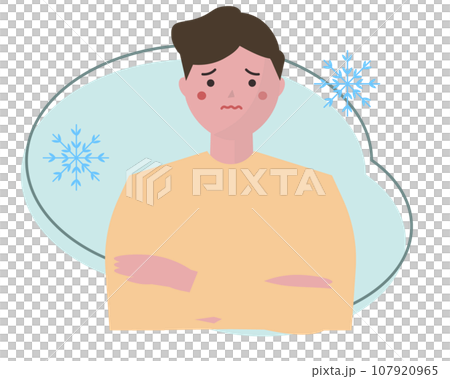 寒がる男性 冬の寒さ。ベクターイラスト 107920965