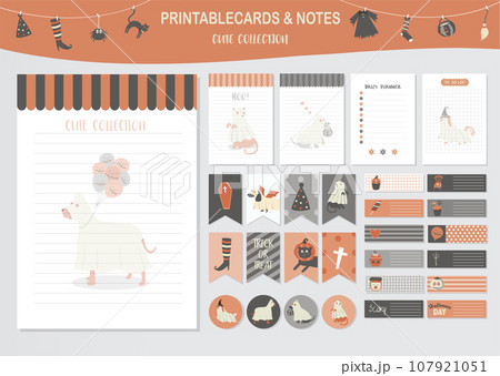 Set of animals and cute vector card.Design for halloween day,baby shower,printable,  tags,cards,templates,Notes, Stickers, Labels,Scrap booking, Congratulations, Invitations,Vector illustrations. 107921051