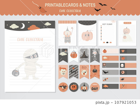 Set of animals and cute vector card.Design for halloween day,baby shower,printable,  tags,cards,templates,Notes, Stickers, Labels,Scrap booking, Congratulations, Invitations,Vector illustrations. 107921053