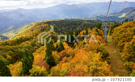 美しい紅葉の絶景を進む 阿仁スキー場ゴンドラ 秋田県森吉山 美しい紅葉の絶景を進む 阿仁スキー場ゴンドラ 秋田県森吉山 107921100