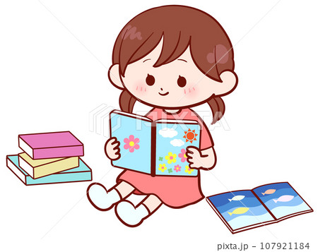 絵本を読む女の子のイラスト素材 [107921184] - PIXTA