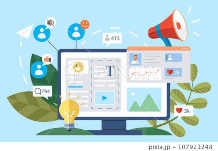 Social media. Vector illustration. Social media has contributed to process globalization The global connectivity provided by social media platforms fosters cross-cultural relationships Connection 107921248