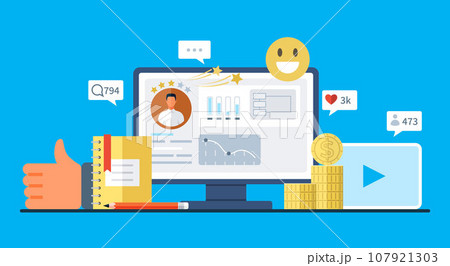 Social media. Vector illustration. Partnerships between organizations and social media influencers enhance brand visibility Social media has transformed way information is shared globally Social media. Vector illustration. Partnerships between organizations and social media influencers enhance brand visibility Social media has transformed way information is shared globally 107921303