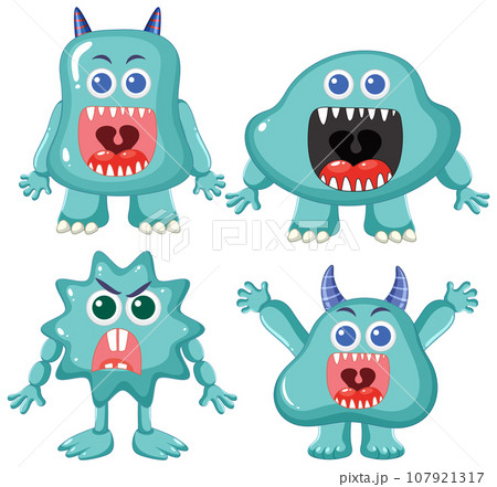 Blue Cute Alien Monsters Cartoon Characters Blue Cute Alien Monsters Cartoon Characters 107921317