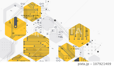 Abstract yellow hexagon futuristic background for design works. Science and technology. Abstract yellow hexagon futuristic background for design works. Science and technology. 107921409