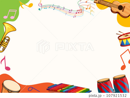 Printable Music Instruments Theme Border Templateのイラスト素材 [107921532 ...