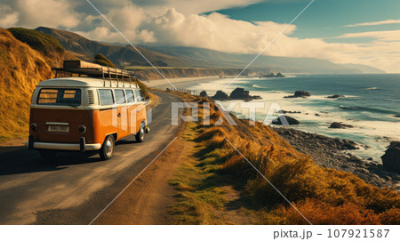 Vehicle driving on beautiful Coast 107921587